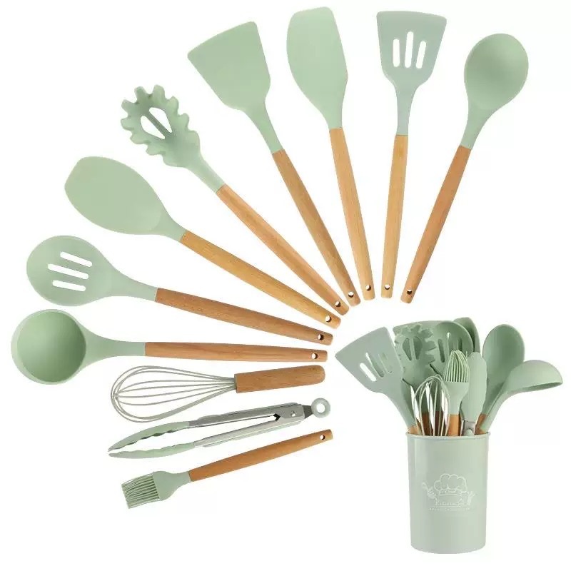 Nordic Style Silicone Kitchenware Home Utensils 12PCS -Set Gadgets Kitchen Utensils Set With Wooden Handle · image 2