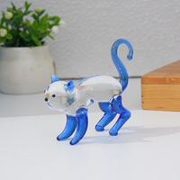 Ornements d'animaux mignons, artisanat de chatons, série de chats, sculptures en verre faites à la main bleues, vertes, grises, jaunes, décorations de bureau, artisanat