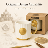Mug à café en céramique souvenir du Danemark, Europe, avec badge métallique 3D représentant un monument urbain, pour mug en grès, personnalisable OEM ODM, vente en gros