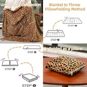 127*152Cm Euro-American Style Leopard Print Warm Travel 2-In-1 Multifunctional <b>Throw</b> Pillow <b>Sofa</b> <b>Cover</b> and Flannel Blanket - Product Image 4