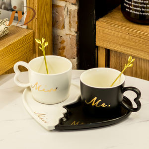 Tasses à <span class=keywords><strong>café</strong></span> en céramique avec cuillère, plats de Couple, en forme de cœur, cadeau romantique - Product Image 4