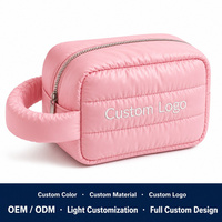 Sac de Maquillage Matelassé en Nylon avec Fermeture Éclair et Poignée, Grande Capacité, Organisateur Cosmétique, Trousse de Toilette pour Femmes, Personnalisable, Vente en Gros OEM ODM
