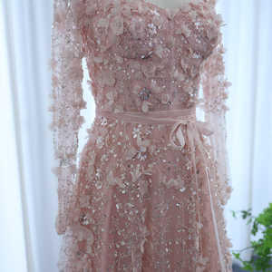 Jancember ชุดราตรี SZ353มีเอกลักษณ์สีชมพูชุดนางเงือกแขนยาวประดับไข่มุก - Product Image 4