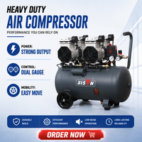Compresseur d'air sans huile BISON (CHINE) pour clinique dentaire 50L 3HP Ultra Silencieux avec sécheur intégré CE Qualité Médicale 230V 50Hz