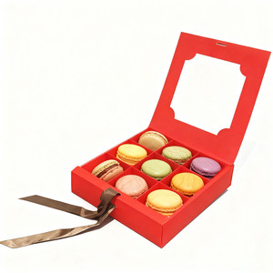 Boîte rigide de luxe à couvercle transparent et fenêtre Boîtes d'emballage <span class=keywords><strong>macaron</strong></span> en papier rouge personnalisées pour boîtes-cadeaux alimentaires - Product Image 1