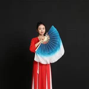 팬 댄스 팬 중국 스타일 전통 문화 수공예 화이트 그라데이션 핑크 긴 실크 팬 순수 수제 공연 소품