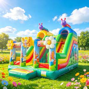 Château gonflable commercial combiné papillon avec toboggan sec pour la location de fêtes d'enfants - Product Image 1