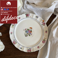 Assiette en céramique de style français, luxe léger, rétro, vintage, à motif floral en dentelle en relief, pour dessert, petit-déjeuner et dîner, compatible micro-ondes, haute qualité