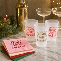 Serviettes et gobelets de cocktail de Noël 20 pièces estampillées à chaud « Holly Jolly » pour la décoration de table de fête de bar de Noël