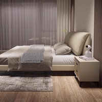 Lit double moderne italien minimaliste en forme d'oreille d'éléphant, luxe, 2,0 m, taille reine/king, revêtement en cuir véritable, design artistique