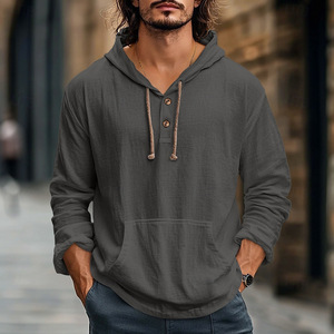 Sweat-shirt à capuche pour homme personnalisé, couleur unie, printemps-automne, de haute qualité, léger, décontracté, manches longues - Product Image 1