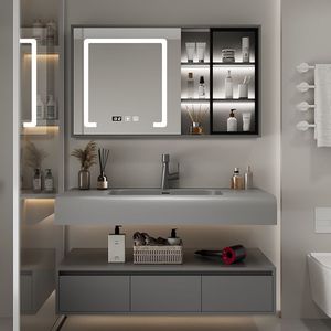 Meuble de salle de bain avec lavabo intégré et miroir intelligent, résistant à l'eau et aux taches, personnalisable en design. - Product Image 2
