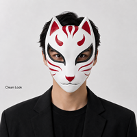 Masque de renard Kitsune en résine japonaise, masque de démon Kabuki pour cosplay d'anime avec sangle réglable pour accessoires de fête d'Halloween, hommes et femmes