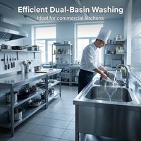 Évier de style européen en acier inoxydable 201/304 à double/simple bac, finition brossée, hauteur réglable, facile à assembler, pour restaurant