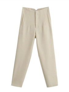 ZEVITY <span class=keywords><strong>Pantaloni</strong></span> a sigaretta da donna a vita alta con chiusura a bottoni, casual, in poliestere, neri e bianchi, alla moda, per l'ufficio - Product Image 6
