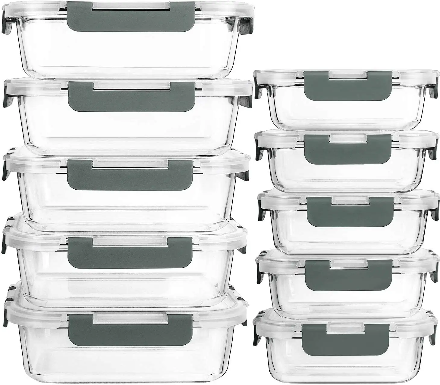 Kitchen Food Snap Locking Microwave Dishwasher Airtight Glass Meal Prep Containers with Lid