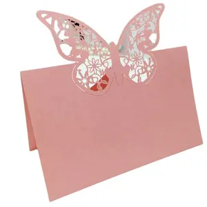 Hot sale pink color butterfly wedding favors wedding decorations table card laser cut paper seat card place name card