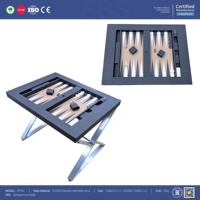 Table de jeu de backgammon et d'échecs en cuir personnalisable avec support et jetons de jeu