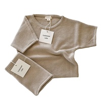Ensembles de pulls pour bébés en coton avec logo personnalisé, vêtements pour nouveau-nés, pantalon tricoté, manches courtes, ensemble tricoté pour enfants
