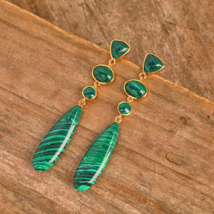 Orecchini Pendenti da Donna alla Moda con <span class=keywords><strong>Malachite</strong></span> e Turchese, Eleganti <span class=keywords><strong>Gioielli</strong></span> a Goccia - Product Image 4
