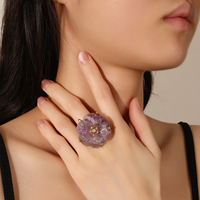Cincin Bunga Kristal Berwarna Emas Grosir untuk Wanita, Perhiasan Batu Alam Berlapis Tembaga, Hadiah