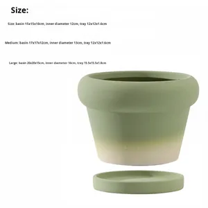 Vaso in Ceramica Verde Oliva Sfumato Traspirante e Assorbente con Vassoio per il Controllo delle Radici <span class=keywords><strong>Design</strong></span> Elegante per la Coltivazione - Product Image 2
