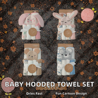 Children's 7-Piece Microfiber Soft Quick-Dry Baby Hooded Towel Set-Bath Towel Cape Swaddle Blanket Hand Towel Face Cloth Bedroom