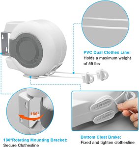 Double ligne de séchage rétractable, <span class=keywords><strong>corde</strong></span> à <span class=keywords><strong>linge</strong></span> robuste rétractable, <span class=keywords><strong>corde</strong></span> à <span class=keywords><strong>linge</strong></span> pour séchage intérieur et extérieur - Product Image 3