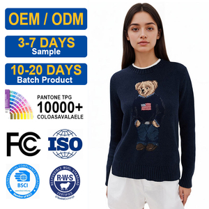 Maglione Vintage Stile Preppy con Motivo Orso Jacquard, Pullover Lavorato a Maglia 7GG per <span class=keywords><strong>Donna</strong></span>, Retro con Motivo Animale, Misto <span class=keywords><strong>Lana</strong></span> per l'Inverno - Product Image 1