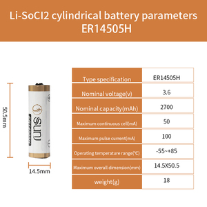 Oem/ODM tùy chỉnh <span class=keywords><strong>14505H</strong></span> AA Kích thước đồng hồ thông minh gas đồng hồ nhiệt nước 3.6V không thể sạc lại pin <span class=keywords><strong>lithium</strong></span> cho đồ chơi er14505 - Product Image 6