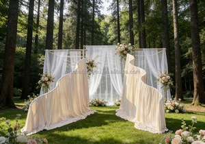 Struttura per Sfondo Matrimoniale Personalizzata da Esterno, Parete Drappeggiata, Idee per Sfondi Nuziali, Supporto per Sfondo Nuziale Curvo a Onda, Arco in Metallo - Product Image 3