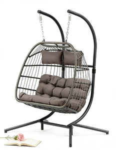 Chaise d'automne en rotin durable, confortable et de haute qualité, balançoire surdimensionnée en forme d'œuf pour 2 personnes - Product Image 4