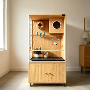 Jaula de Madera Grande para Pájaros, con Caja de Cría, Vidrio Templado Transparente, Jaula para Loros con Gabinete de Almacenamiento - Product Image 6