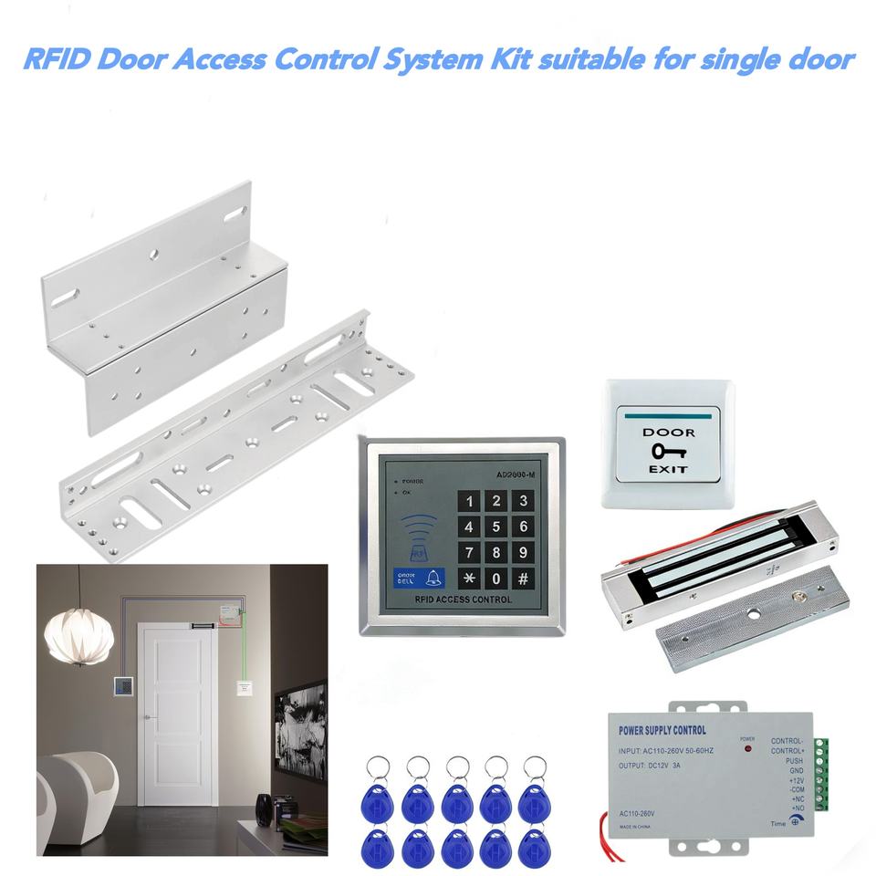 RFID Door Access Control System Kit 280kg Magnetic Lock 12V 3A Power ...