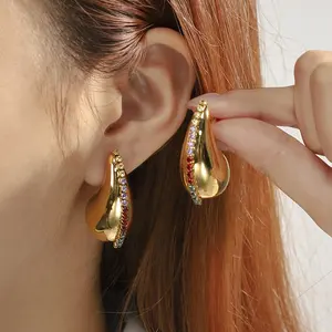 MICCI bijoux nouveau 2024 18K plaqué or gros Zircon cubique coloré goutte d'eau boucle d'oreille pour les femmes