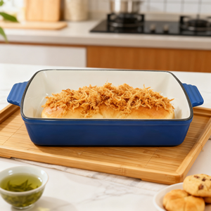 Plat à rôtir rectangulaire <span class=keywords><strong>en</strong></span> <span class=keywords><strong>fonte</strong></span> <span class=keywords><strong>émaillée</strong></span>, durable, écologique, facile à nettoyer, plateau à pain avec finition <span class=keywords><strong>émaillée</strong></span> colorée - Product Image 1