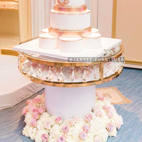 Vente en Gros Cristal Cylindre Acier Inoxydable Blanc Rond Gâteau De Table Mariage Or