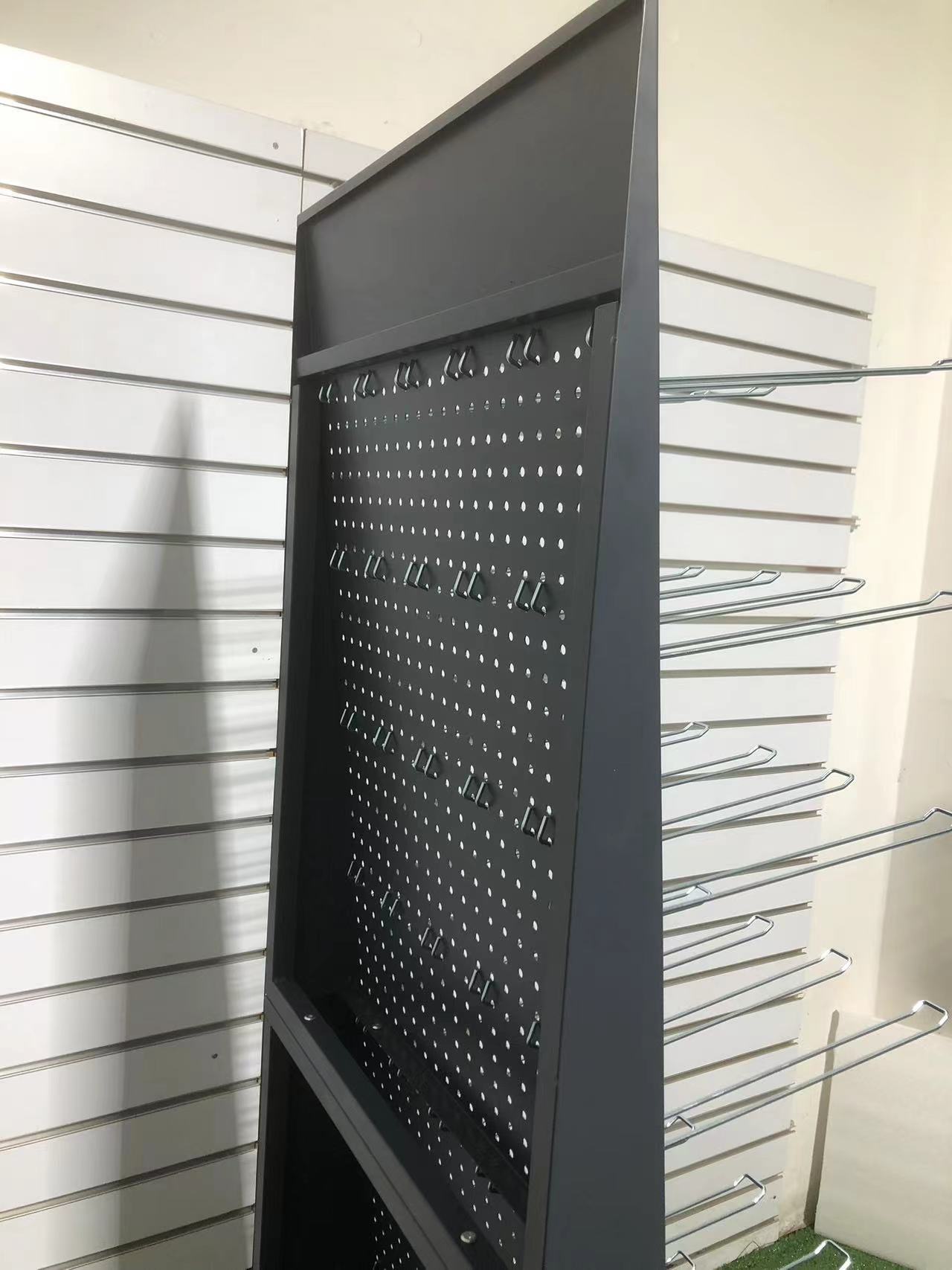 Hole Plate Design 2-tier Single-sided Metal Display Floor Stand with Hooks for Promotion in Shopping Malls Customized Color Logo — view 4