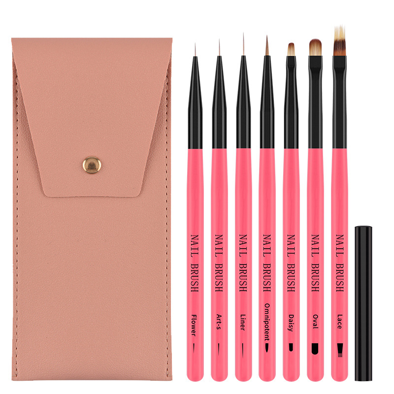 Conjunto de 6 bolsos de piel rosa.