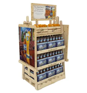 Bieden Aantrekkelijke En Creatieve Vouw-staat Wijnrek Display Vloerstaande Bamboe Bierfles Retail Store Houten Display Plank