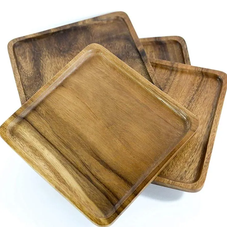Home Decor Party Acacia Wood Dessert Snack Muts Storage Platter Natural Square Wooden Plate Food Serving Tray