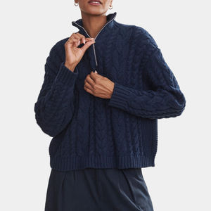 Женская одежда, Модный стильный свитер, классический вязаный пуловер на молнии из шерсти мериноса с 39% альпаки, пуловер для женщин - Product Image 6