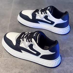 Zapatos de Hombre para Primavera e Invierno, Parte Superior de Tela Elástica con Ventilación de Malla, Zapatillas Deportivas en Negro con Patrón Argyle Blanco, Entresuela de Goma - Product Image 5