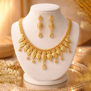 Parure de bijoux plaqué or massif certifiée de haute qualité pour femme, style tendance goutte d'eau, collier et boucles d'oreilles, chaîne de perles pour mariage - Product Image 1