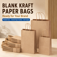 Sacs en papier kraft brun en vrac, sacs en papier vierges avec poignées pour les boutiques de vêtements, emballage cadeau