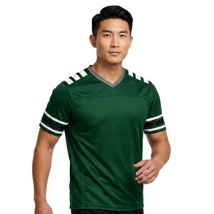 Camiseta de Fútbol para Hombre, Cuello en V, Manga Corta, Verde, Absorbe la Humedad, Poliéster, Ajuste Atlético, Diseño a Rayas, Personalizable con el Logotipo del Equipo - Product Image 1