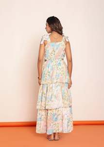 Robe longue imprimée à volants avec découpes latérales à la taille, robe décontractée pour femme en tissu léger, silhouette flatteuse - Product Image 6