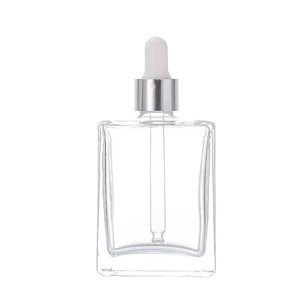 Envases Cosméticos de 30 ml y 50 ml, Botellas Cuadradas de Vidrio Transparente con Pipeta Plana para Suero - Product Image 1