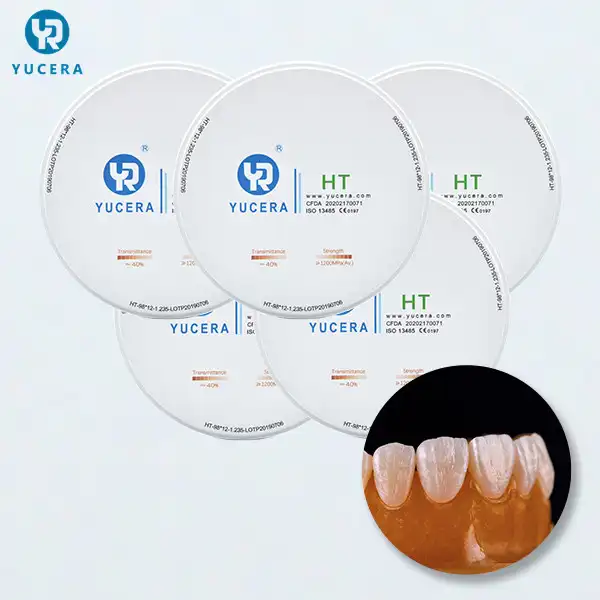Yucera 1200MPa resistencia a la flexión HT zirconia dental bloque blanco en blanco para equipos dentales y de laboratorio diente gemas