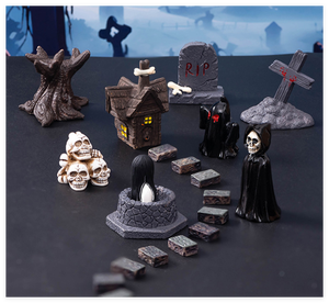 Mini Zoo Jardin Halloween Jouets Dessin Animé Mouton Cheval Figurines Petits Animaux Figurines Cercueil Pierre Tombale Fantôme Citrouille - Product Image 4